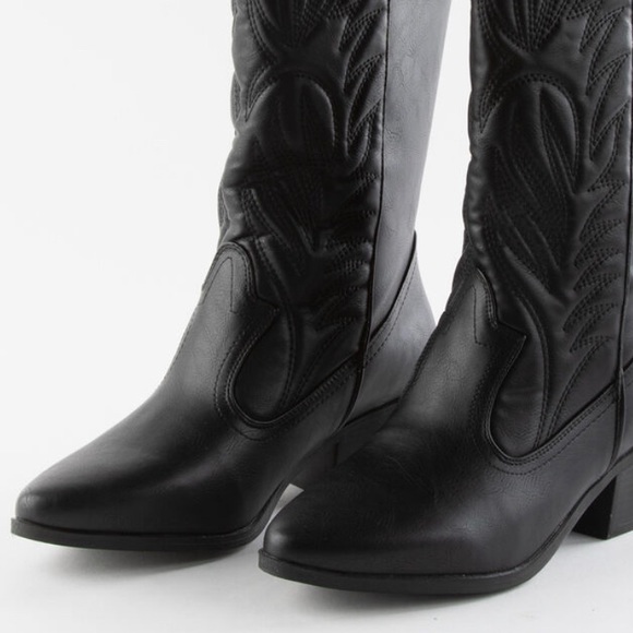 Qupid Montana Black Festival Heeled Cowboy Boot